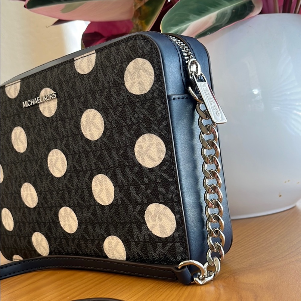 Michael Kors Navy & Silver Crossbody Bag with Polka Dot Design - Picture 3 of 12